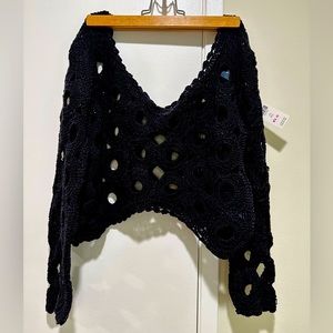 Black Crochet Crop Sweater | One Size | Anthropologie